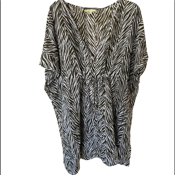 - Gianni Bini swim coverup size M zebra print brown/off white - Picture 1 of 4